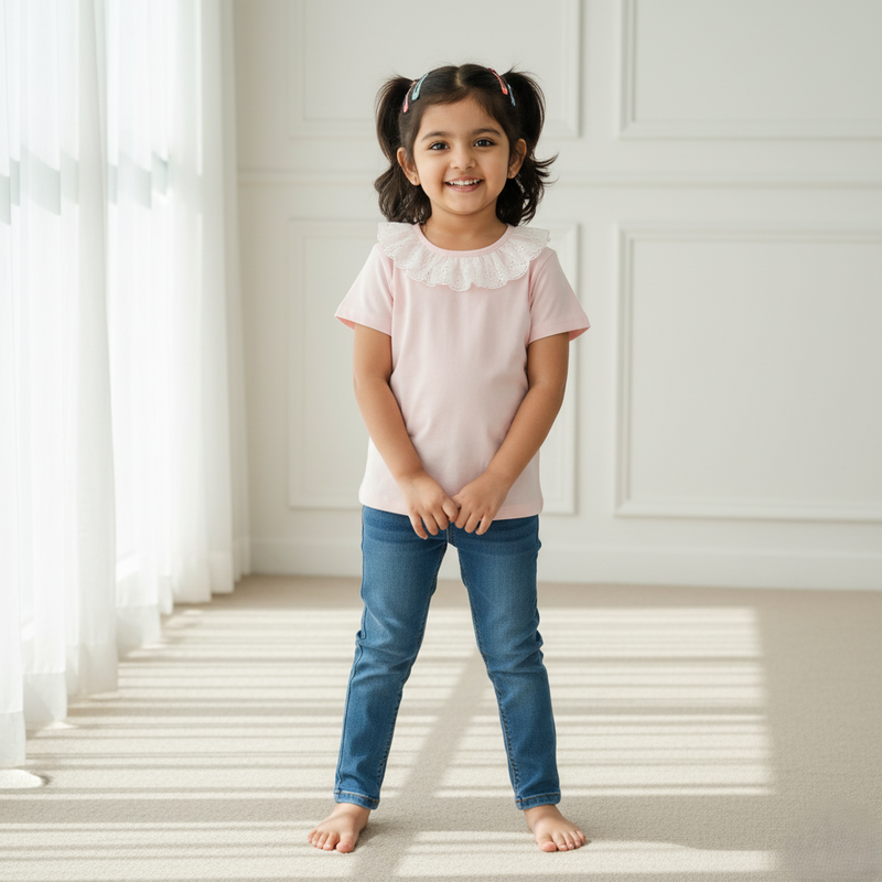 Pink Solid Frill Top