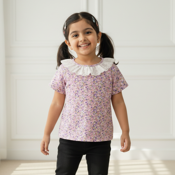 Pink Printed Frill Top