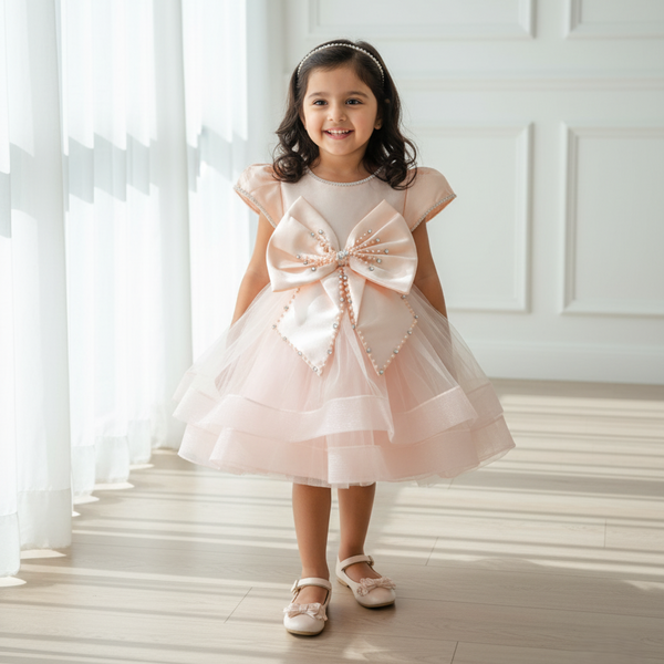 Peach Bow Knee Length Princess Dress