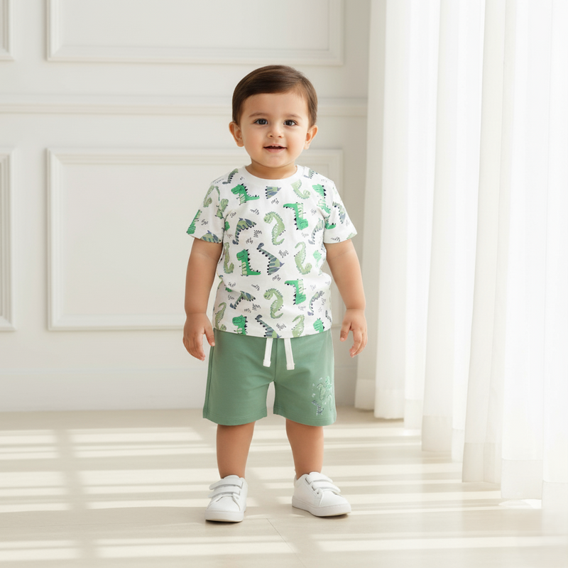 Dinosaur Printed T-shirt with Short Set