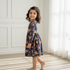 Navy Blue Floral Cotton Frock
