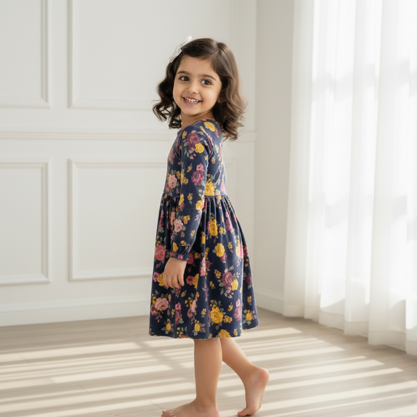 Navy Blue Floral Cotton Frock