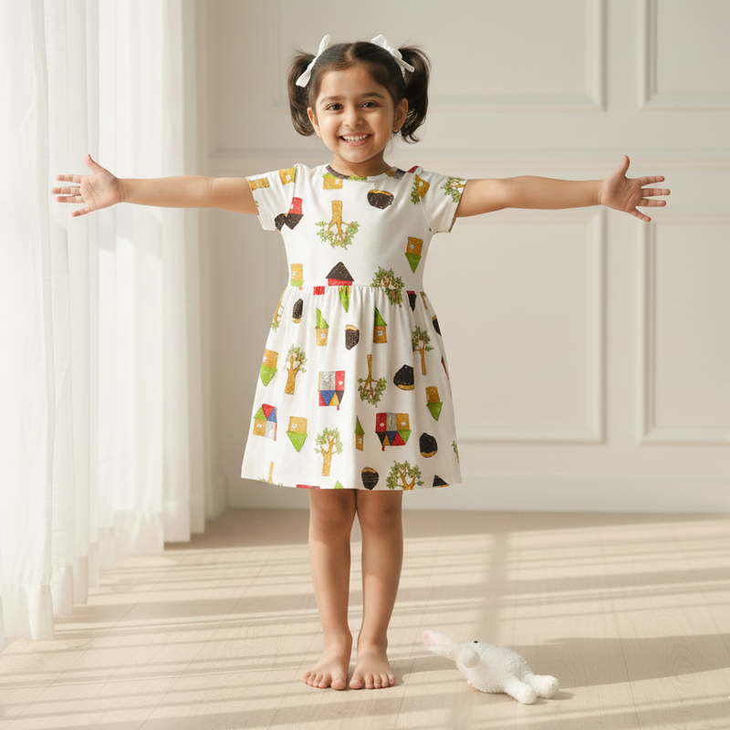 Little Town Printed Cotton Frock