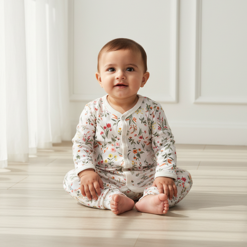 White Printed Full Sleeves Rompers