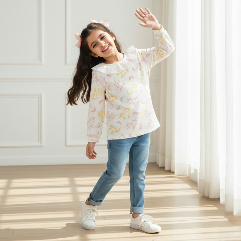 Fairytale Unicorn Ruffle Neck Top