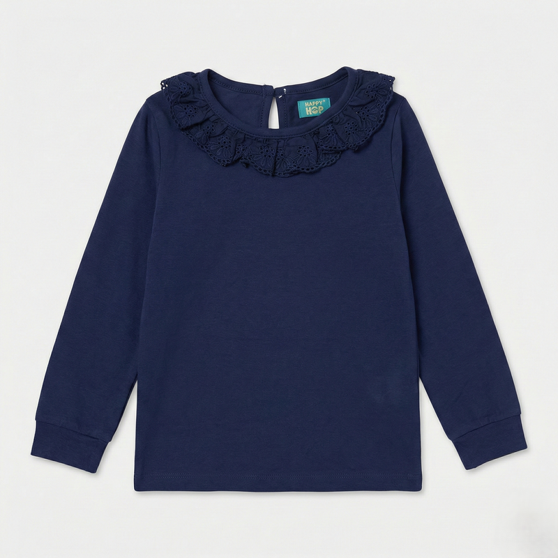 Navy Blue Frill Collar Top