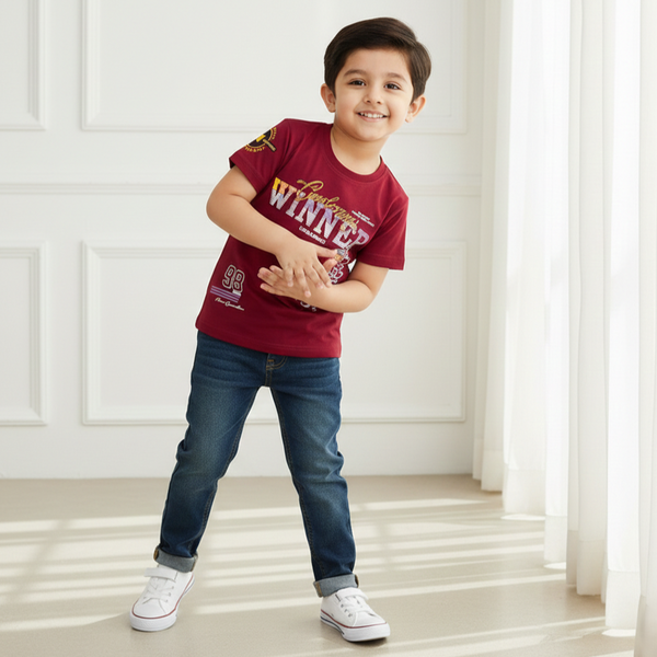 Maroon Round Neck Printed T-shirt