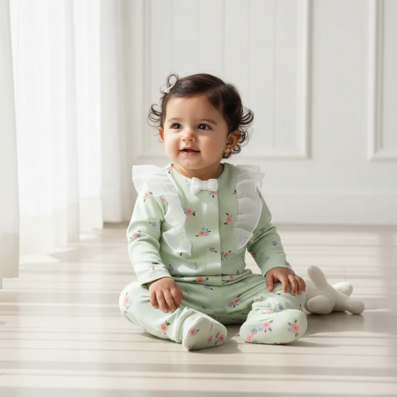 Floral Printed Frill Rompers (Footer)