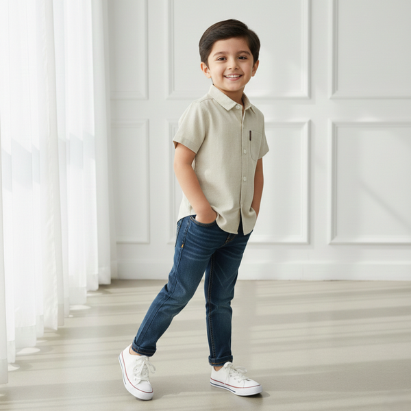 Beige Half Sleeves Casual Shirt