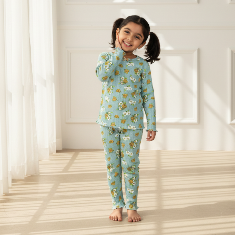 Green Knitted Printed Co-Ord Set