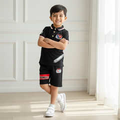 Black Boys Polo T-shirt with Shorts Set