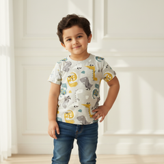 Grey Round Neck Printed T-shirt