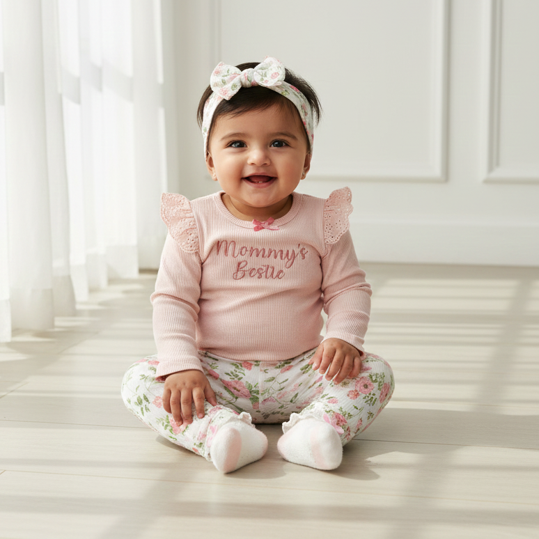 Peach Baby Romper 4 Piece set