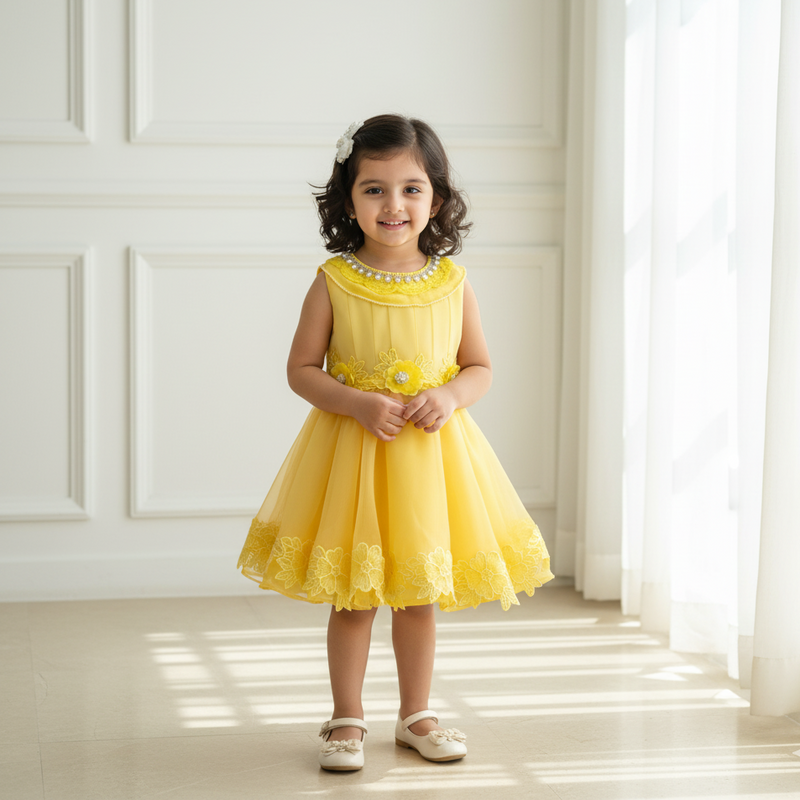 Yellow Knee Length Princess Dress