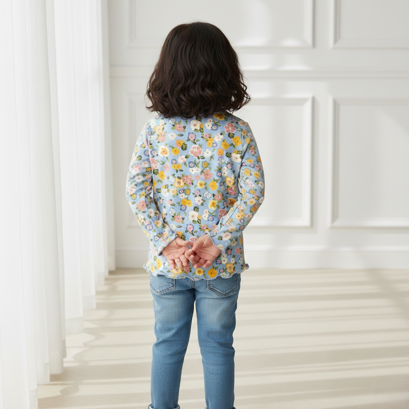 Blue Petal Print Soft Top