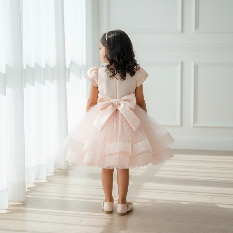 Peach Bow Knee Length Princess Dress