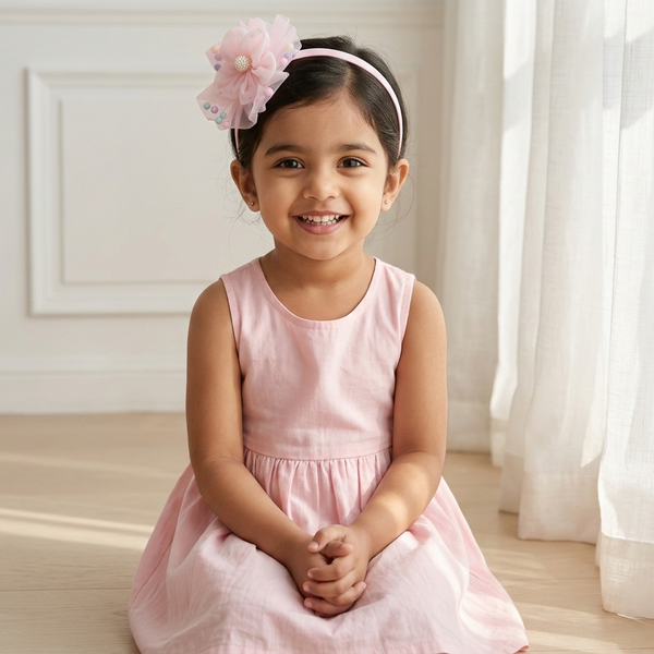Pink Flower Net Beads Hairband