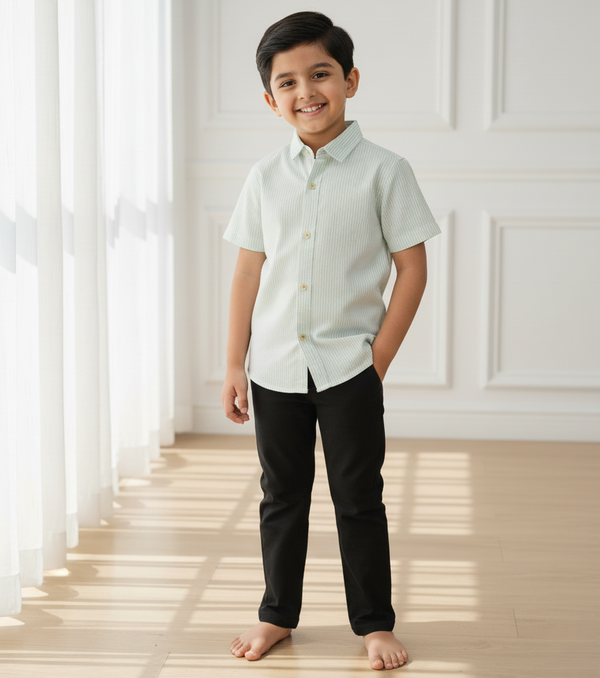 Dark Green Casual Striped Half Sleeves Shirt