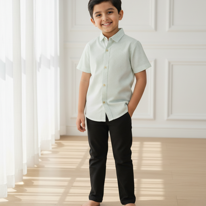 Dark Green Casual Striped Half Sleeves Shirt