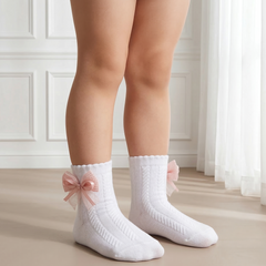 Peach Bow White Socks