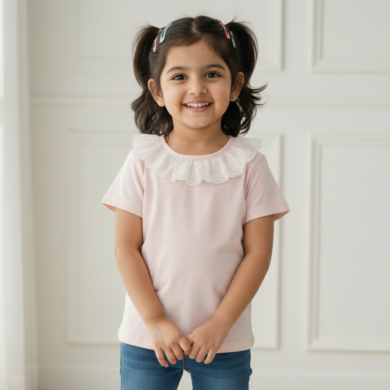 Pink Solid Frill Top