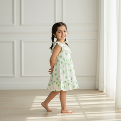 Floral Printed Sleeveless Muslin Cotton Frock