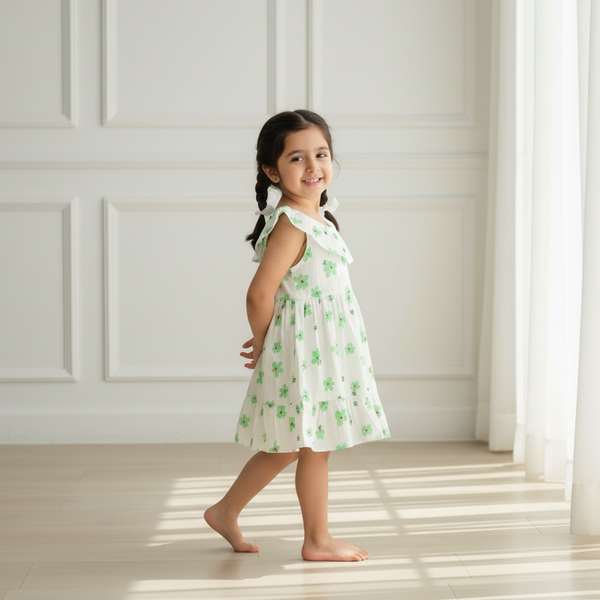 Floral Printed Sleeveless Muslin Cotton Frock