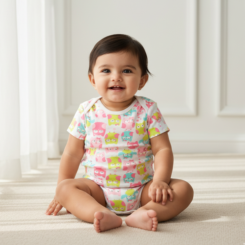 Bird Printed Half Sleeves Onesies