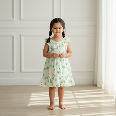 Floral Printed Sleeveless Muslin Cotton Frock