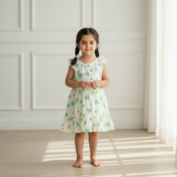 Floral Printed Sleeveless Muslin Cotton Frock
