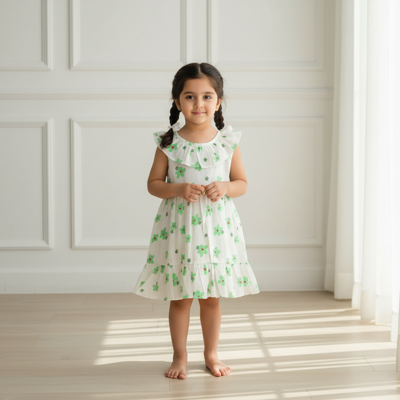 Floral Printed Sleeveless Muslin Cotton Frock