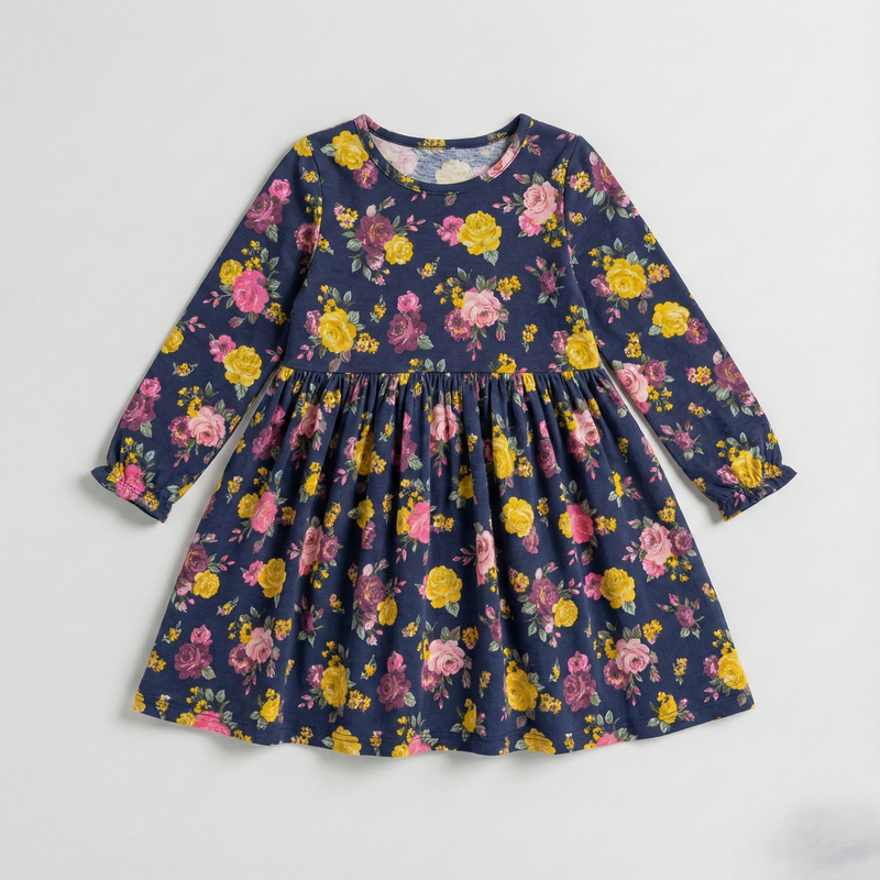 Navy Blue Floral Cotton Frock