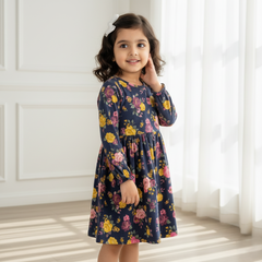 Navy Blue Floral Cotton Frock