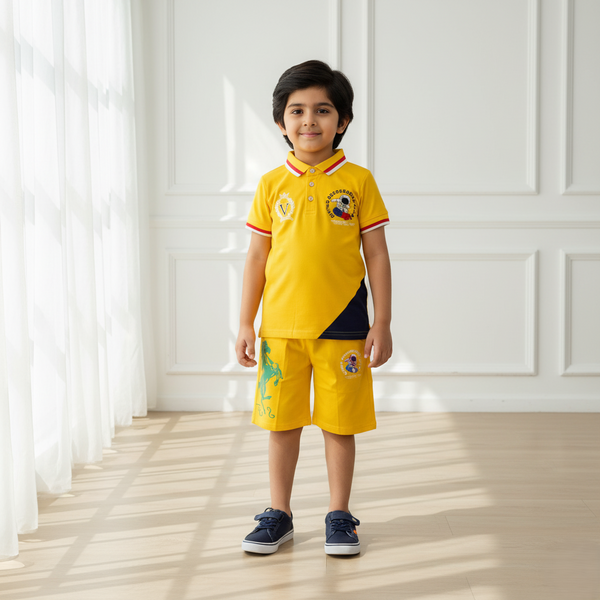 Yellow Boys Polo T-shirt with Shorts Set