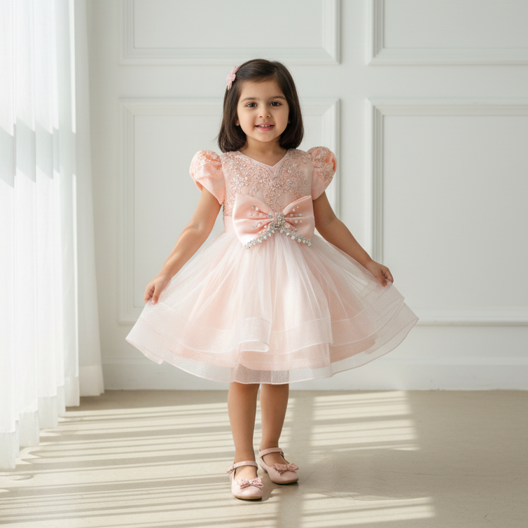 Peach Knee Length Princess Dress