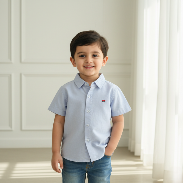 Light Blue Cotton Solid Half Sleeves Shirt