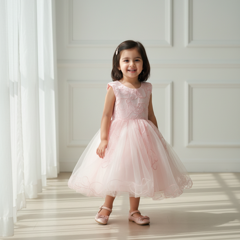 Peach Sleeveless Glitter Princess Dress