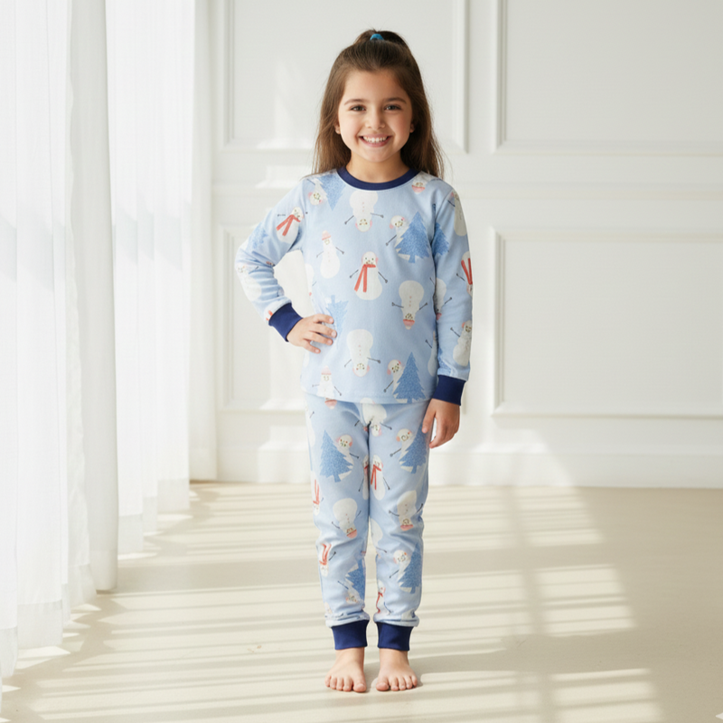 Light Blue Snowman Print Nightsuit