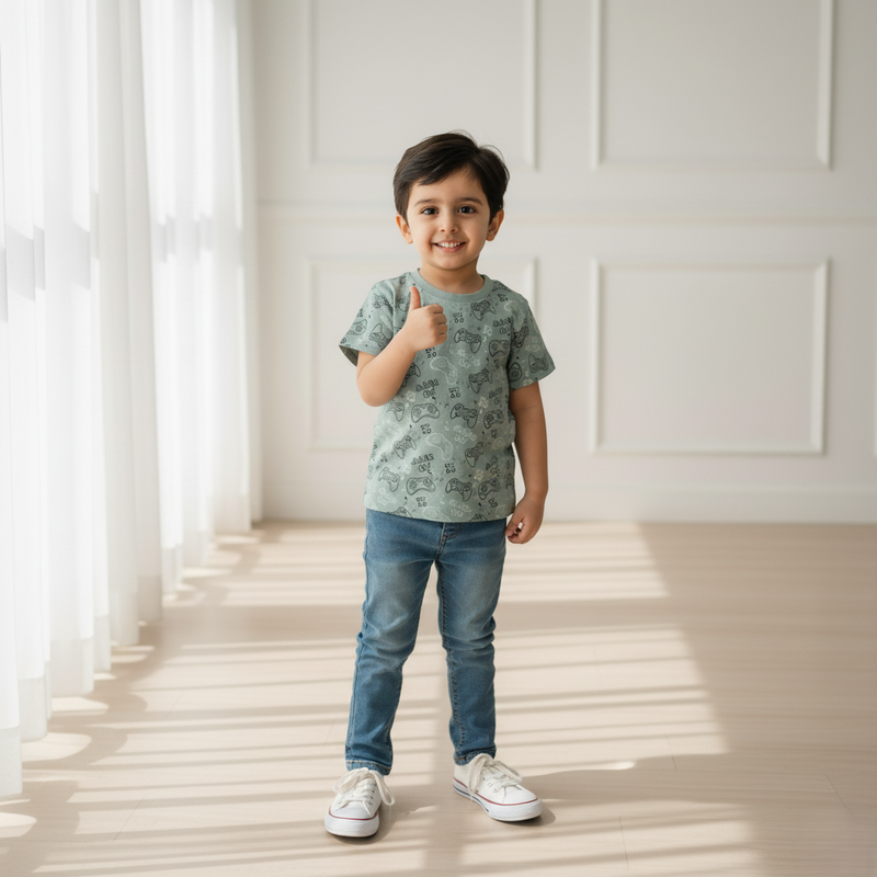 Green Round Neck Printed T-shirt