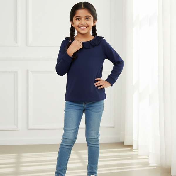 Classic Navy Lace Neck Top