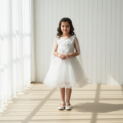 White Sleeveless Princess Dress with Cape Neck Sleeves