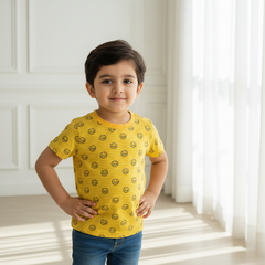 Yellow Round Neck Printed T-shirt