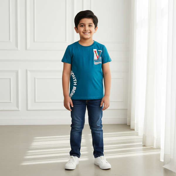 Teal Round Neck Printed T-shirt