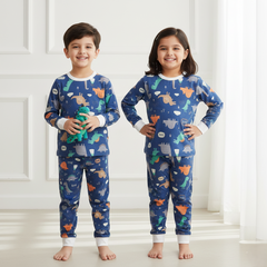 Navy Blue Dinosaur Print Nightsuit