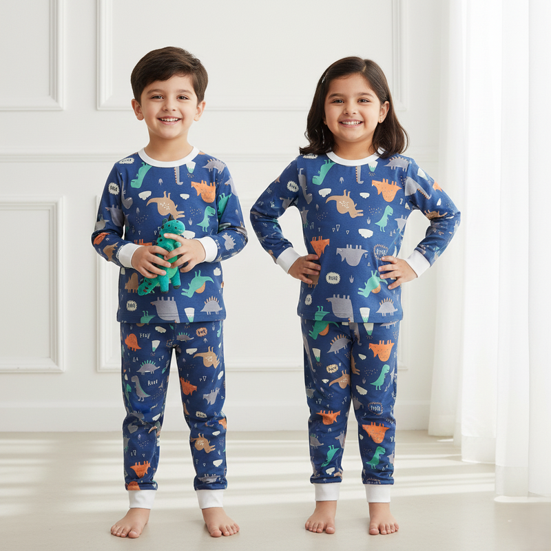 Navy Blue Dinosaur Print Nightsuit
