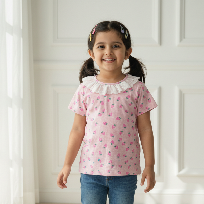 Pink Printed Frill Top