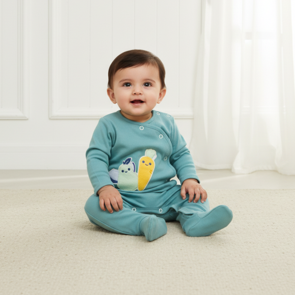 Teal Embroidered Solid Romper