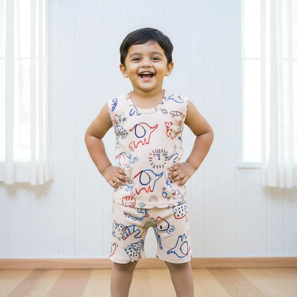 Cat Printed Vest and Short Set