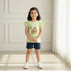 Girl Regular Fit Bunny Green Top