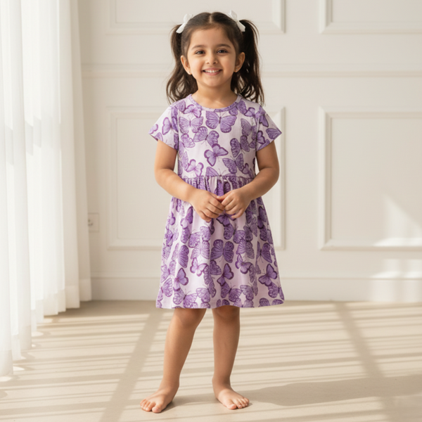 Purple Butterfly Print Dress